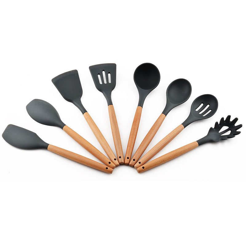 Wooden silicone kitchen utensils set image