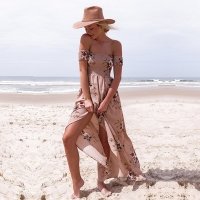 Boho style off shoulder long dress