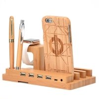 Bamboo device stand USB hub